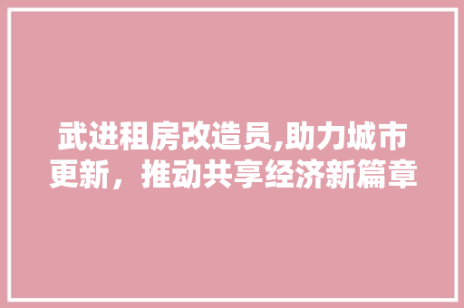 武进租房改造员,助力城市更新，推动共享经济新篇章