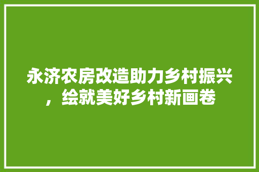 永济农房改造助力乡村振兴，绘就美好乡村新画卷