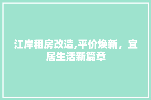 江岸租房改造,平价焕新，宜居生活新篇章