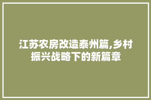 江苏农房改造泰州篇,乡村振兴战略下的新篇章